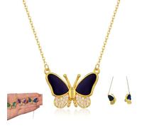 Titanium Steel Temperature-Sensitive Color Changing Butterfly Pendant with Magnetc Clasp for Women, Stainless Steel, Cubic Zirconia
