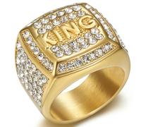 Titanium Steel Vacuum Gold Plated KING Men's Ring Hip Hop Jewelry with CZ Stones Urban Streetwear Gift