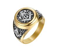 Titanium Steel Vintage Freemason Ring Iced Out CZ Diamond with Square & Compass G Symbol(M)