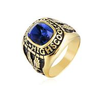 Titanium Steel with Engraved HIGHSCHOOL and Red Green Blue Cubic Zirconia(Blue gem,W)