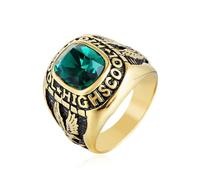 Titanium Steel with Engraved HIGHSCHOOL and Red Green Blue Cubic Zirconia(Green gem,Q)