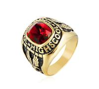 Titanium Steel with Engraved HIGHSCHOOL and Red Green Blue Cubic Zirconia(Red gem,W)