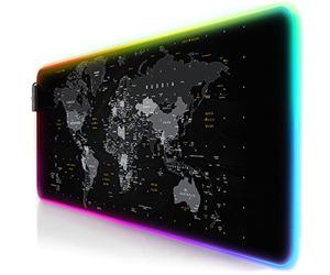 TITANWOLF XXL RGB Gaming Mouse Mat Pad - 800x300mm - XXXL Extended Large LED Mousepad - 11 Multi colors and effect modes - Non Slip Rubber Base - Computer Keyboard Mice Mat for Macbook PC World Map