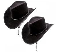 Titch & Timbo Adult Texan Cowboy Hat 2 Pack (Multiple Options) : Fancy Dress Party Accessory Country Western Rancher Wild West Music Festival (Suede With Star Studs, Black,Black)