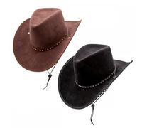 Titch & Timbo Adult Texan Cowboy Hat 2 Pack (Multiple Options) : Fancy Dress Party Accessory Country Western Rancher Wild West Music Festival (Suede With Star Studs, Black,Brown)