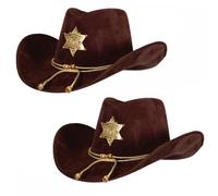 Titch & Timbo Adult Texan Cowboy Hat 2 Pack (Multiple Options) : Fancy Dress Party Accessory Country Western Rancher Wild West Music Festival (Sheriff, Brown,Brown)