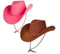 Titch & Timbo Adult Texan Cowboy Hat 2 Pack (Multiple Options) : Fancy Dress Party Accessory Country Western Rancher Wild West Music Festival (Classic Texan, Brown,Hot Pink)
