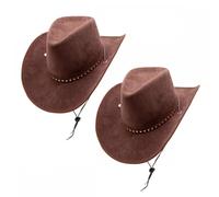 Titch & Timbo Adult Texan Cowboy Hat 2 Pack (Multiple Options) : Fancy Dress Party Accessory Country Western Rancher Wild West Music Festival (Suede With Star Studs, Brown,Brown)