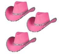 Titch & Timbo Cowboy Hat - Hot Pink Sequin Texan Stetson Cowboy Hats Fancy Dress Multi-Pack Accessories : Wild West Western Cowgirl Sheriff Hen Stag Do Pop Tour Festival (3 PACK)