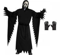 Titch & Timbo Ghost Face Aged Ghostface Halloween Costume for Scream Film, Black Robe with Mask, Gloves and Knife Accessory Options, Adult One Size (No Knife)