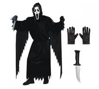 Titch & Timbo Ghost Face® Halloween Costume with Black Gloves and Ghost Face® Knife, Adult, One Size or Plus Size, Scream Horror Film Officially Licensed Fancy Dress.
