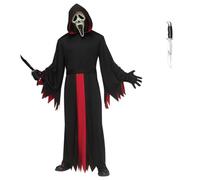 Titch & Timbo Ghost Face® Reaper Adult Costume with Scream Chrome Knife | One Size, Black Gloves Included, Ghost Face® Licensed, Knife Included, Halloween Costume