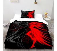 TiTCiveR Black Angel Red Bedding Set 3D Design Gothic Myth Creatures Duvet Cover Set Microfiber Quilt Cover Universal for All Seasons with Pillowcase Single（135x200cm）