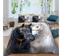 TiTCiveR Black Horse White Bedding Set Theme Bedspread Animal Themes Wildlife Duvet Cover Set Chic Breathable Quilt Cover Universal for All Seasons Pillowcase King(220x240cm)