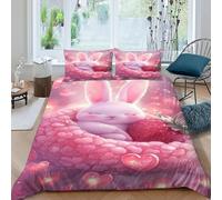 TiTCiveR Bunny Strawberry Bedding Set 3D Design Cute Pastoral Animal Duvet Cover Set Microfiber Quilt Cover Universal for All Seasons with Pillowcase King（220x240cm）