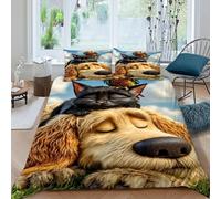 TiTCiveR Cat Dog Bedding Set 3D Design Friendship Pastoral Pets Duvet Cover Set Microfiber Quilt Cover Suitable for Family,couple,children with Pillow King（220x240cm）