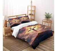 TiTCiveR Cross Jesus Bedding Set 3D Digital Printing Religion Symbol Sky Duvet Cover Set for Boys & Girls Chic Breathable Quilt Cover with Pillowcase Double（200x200cm）