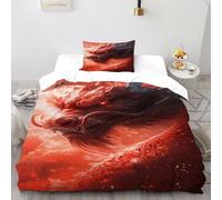 TiTCiveR Dragon Red Bedding Set Theme Bedspread Myth SkyCreature Duvet Cover Set Chic Breathable Quilt Cover Universal for All Seasons Pillowcase Single（135x200cm）