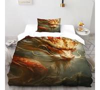TiTCiveR Dragon Red Bedding Set Theme Bedspread Myth SkyMythical Duvet Cover Set Chic Breathable Comforter Cover Universal for All Seasons with Pillow Single（135x200cm）