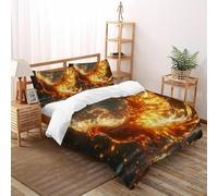TiTCiveR Fire Phoenix Bedding Set 3D Design Myth Fire Creature Duvet Cover Set Chic Breathable Quilt Cover 3 Pieces Universal for All Seasons Pillowcase Super King（260x220cm）