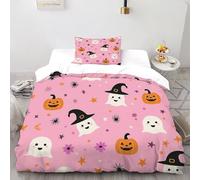 TiTCiveR Ghost Pumpkin 2 Pieces Duvet Cover,3D Printed Halloween Halloween Figures Bedding Set,2 Pillowcases,Hidden Zipper,Microfiber Quilt Cover,Single（135x200cm）