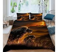 TiTCiveR Lion Sunset Bedding Set Theme Bedspread Animal Theme Wildlife Duvet Cover Set Microfiber Comforter Cover Suitable for Family,couple,children with Pillow King(220x240cm)