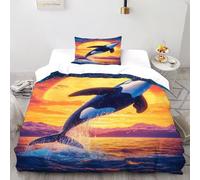 TiTCiveR Orca Full Moon 2 Pieces Duvet Cover,3D Printed Aesthetic MarineAnimal Bedding Set,1 Pillowcases,Hidden Zipper,Microfiber Quilt Cover,Single（135x200cm）
