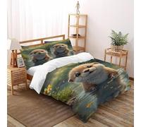 TiTCiveR Otter Flowers Bedding Set 3D Design Animal Themes Marine Animals Duvet Cover Set Microfiber Quilt Cover Universal for All Seasons with Pillowcase Super King(260x220cm)