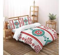 TiTCiveR Red Flowers Green Bedding Set 3D Design Pattern Pattern Flowers Duvet Cover Set Chic Breathable Quilt Cover 3 Pieces Universal for All Seasons Pillowcase Super King（260x220cm）