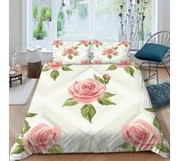 TiTCiveR Rose Diamond Bedding Set 3D Digital Printing Aesthetic GardenPlants Duvet Cover 3 Pieces Set Chic Breathable Quilt Cover Universal for All Seasons with Pillow King（220x240cm）