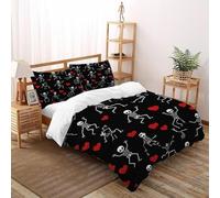 TiTCiveR Skeletons Hearts Bedding Set Digital Printe Halloween Land Creatures Duvet Cover Set 3 Pieces Chic Breathable Quilt Cover Universal for All Seasons with Pillowcase Super King（260x220cm）