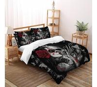 TiTCiveR Skull Rose Bedding Set 3D Design Undead HumanSkeleton Duvet Cover Set Chic Breathable Comforter Cover Suitable for Family,couple,children Pillowcase Double（200x200cm）