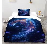 TiTCiveR Turtle Jellyfish Bedding Set 3D Design Magic SeaAnimalOcean Duvet Cover Set Microfiber Quilt Cover Suitable for Family,couple,children with Pillow Single（135x200cm）
