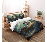 TiTCiveR Turtle Sea Water Bedding Set 3D Design Animal Theme Marine Animals Duvet Cover Set Chic Breathable Comforter Cover Suitable for Family, Couple, Children with Pillow Double(200x200cm)