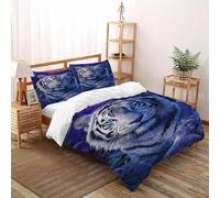 TiTCiveR White Tiger Purple Bedding Set 3D Design Animal Themes Wildlife Duvet Cover Set Microfiber Quilt Cover Suitable for Family,couple,children Pillowcase Double(200x200cm)