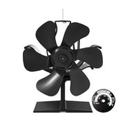TITECK 6-Blade Log Burner Fan with Thermometer, Heat Powered for Wood Burning Stove, Compact & Silent with Overheat Protection