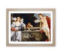 Titian Sacred and Profane Love Classic Painting Framed Wall Art Print, Ready to Hang Picture for Living Room Bedroom Home Office Décor, Oak A4 (34 x 25 cm)