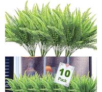 Titifeya 10pcs UV Resistant Lifelike Artificial Boston Fern, Plastic Greenery Shrubs for Indoor Outdoors, Faux Ferns Fake Ferns Artificial Plants, Fake Boston Fern for Porch Window Home Decor
