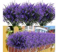 Titifeya 12 Bundles Artificial Lavender Flowers Outdoor UV Resistant Flowers Plastic Fake Flowers Plants Faux Plants for Garden Window Box Hanging Planter Indoor Home Porch Summer Decor