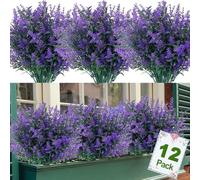 Titifeya 12 Bundles Artificial Lavender Flowers Outdoor UV Resistant Flowers Plastic Fake Flowers Plants Faux Plants for Garden Window Box Hanging Planter Indoor Home Porch Summer Decor