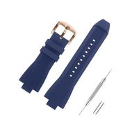 TitiGeeli Watch Band Compatible with Michael Kors, Soft Silicone Rubber Replacement Wrist Strap for Michael MK8152 MK8356 MK8184 Watch Straps (2: Blue + Rose gold buckle)