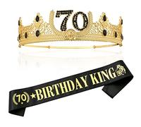 TITIKADI 70th Birthday Crown and Sash for Men, Festive Party Decoration (Gold)