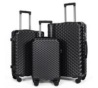 TITILT Luggage Set 3 Piece PC+ABS Carry On Luggage Durable Hardside Suitcase With TSA Lock Universal Silent Wheels, Black, Fashion Trend Light Luxury Checked Luggage With Spinner Wheels