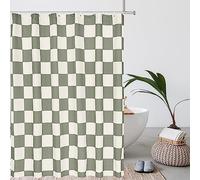Tititex Aesthetic Checkerboard Grid Pattern Bathroom Curtains, Beige Sage Green Modern Shower Curtain Sets Decoration 71x78 Inch with Hooks