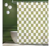 Tititex Aesthetic Checkerboard Grid Pattern Bathroom Curtains Shower Curtain, White Greenery Modern Shower Curtain Sets Decoration 71x71 Inch with Hooks