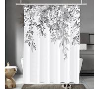 Tititex Light Grey Eucalyptus Shower Curtain Sets, Bright Watercolor Gray Leaves on The Top Plant with Floral Bathroom Decoration 72x78 Inch with Hooks