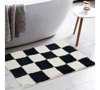 Tititex Luxury Black Beige Checkered Grid Bathroom Rug, 20"x32" Classic Checkerboard Extra Soft and Absorbent Microfiber Bath Rugs, Non-Slip Plush Shaggy Bath Carpet for Bathroom Floor
