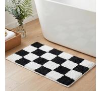 Tititex Luxury Black White Checkered Grid Bathroom Rug, 20"x32" Classic Checkerboard Extra Soft and Absorbent Microfiber Bath Rugs, Non-Slip Plush Shaggy Bath Carpet for Bathroom Floor