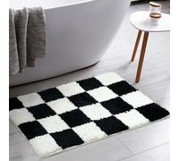 Tititex Luxury Black White Checkered Grid Bathroom Rug, 20"x32" Classic Checkerboard Extra Soft and Absorbent Microfiber Bath Rugs, Non-Slip Plush Shaggy Bath Carpet for Bathroom Floor