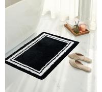 Tititex Luxury Black White Frame Line Bathroom Rug, 20x32 inch Extra Soft and Absorbent Microfiber Bath Rugs, Non-Slip Plush Shaggy Bath Carpet, Bath Mats for Bathroom Floor, Tub and Shower